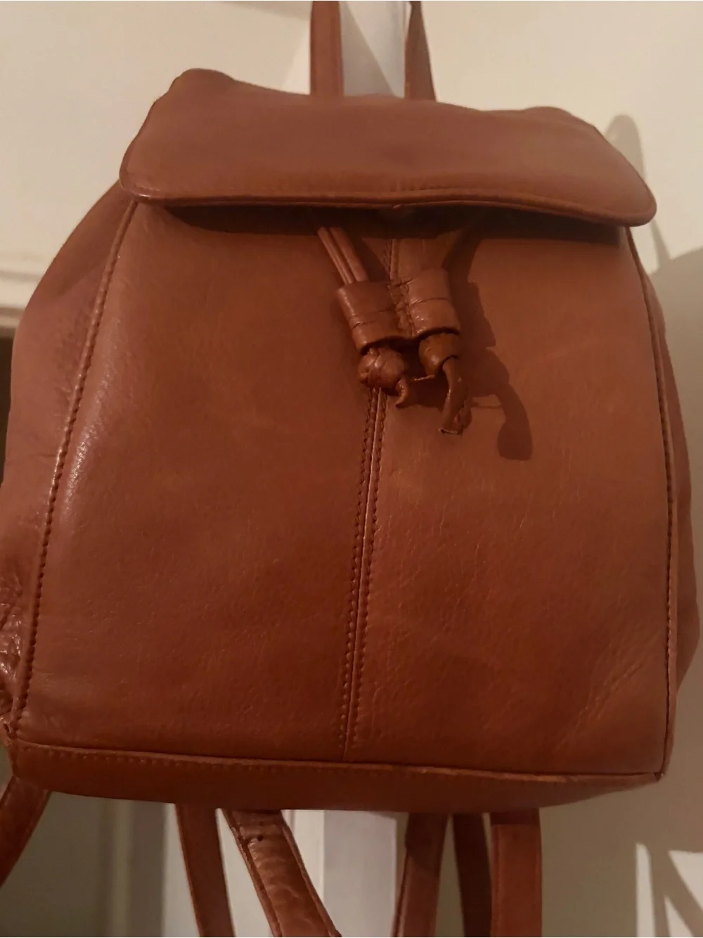 Leather Drawstring Backpack in Brown